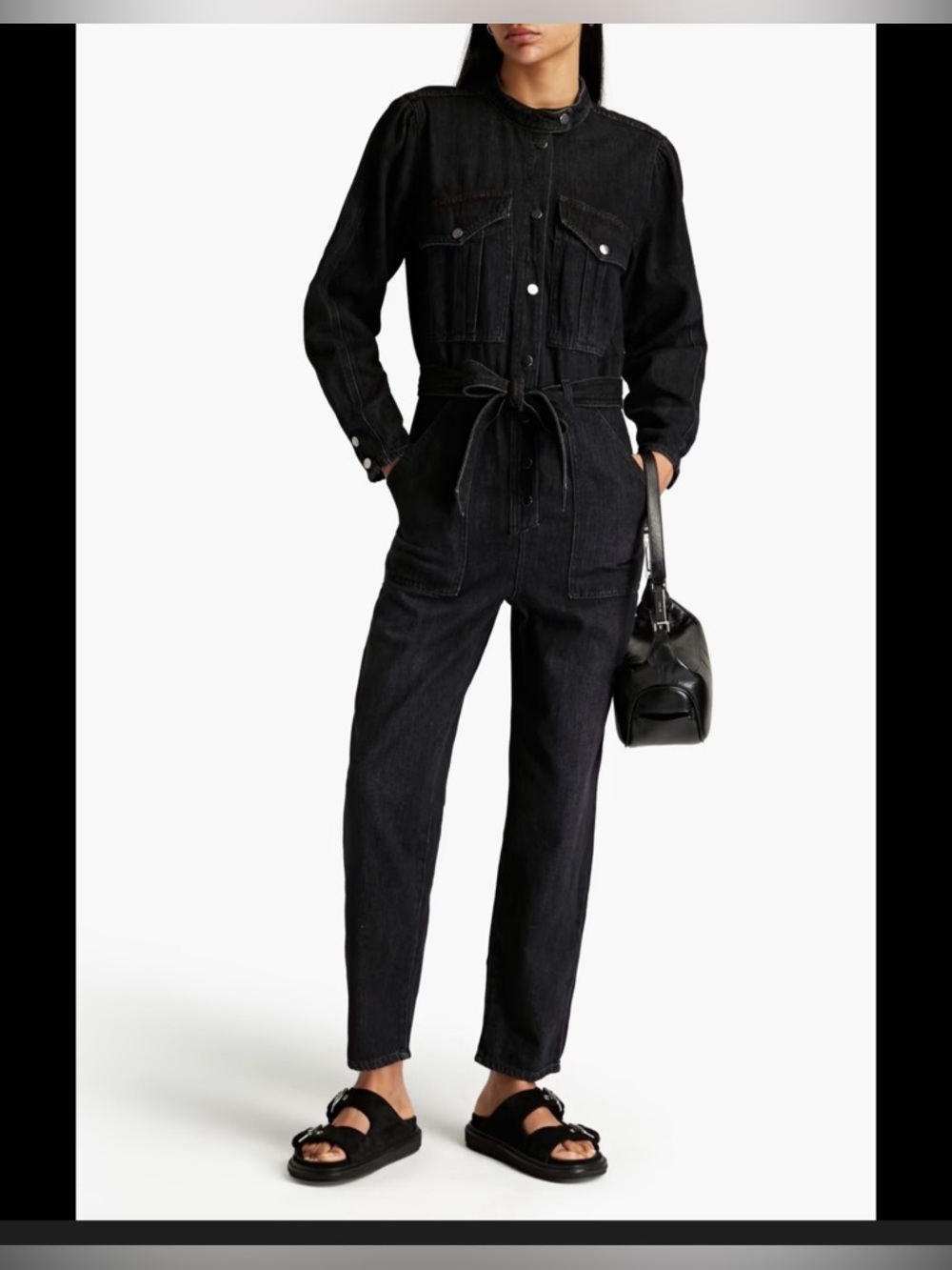 Veronica Beard Black Denim Tie-Waist Jumpsuit